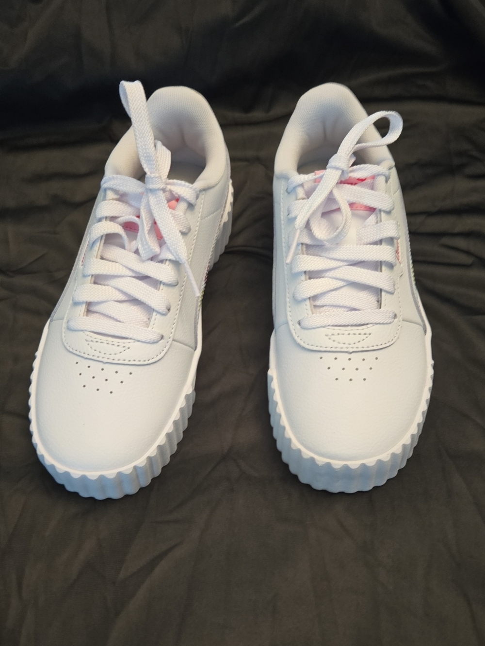 Puma Kids White Fashion Sneakers with Pink Accent